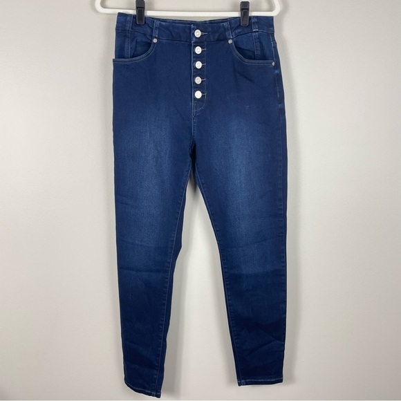 Kancan Button Fly Jeans Womens 29 Blue Denim Skinny Ankle Dark Wash High Rise - Picture 7 of 7